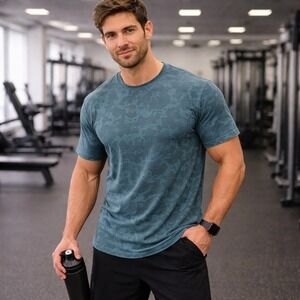 Men's Gymshark‎ crew neck abstract green teal short sleeve logo t-shirt size M